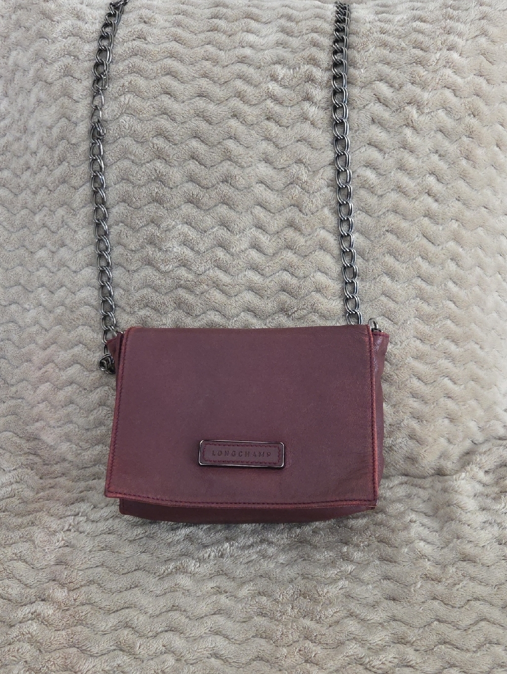 Kate Moss x Longchamp Burgundy Leather Chain Strap Crossbody